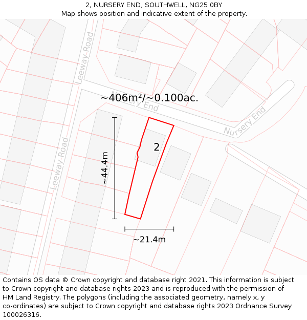2, NURSERY END, SOUTHWELL, NG25 0BY: Plot and title map