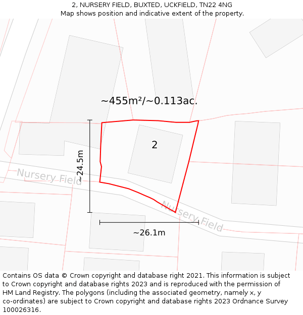 2, NURSERY FIELD, BUXTED, UCKFIELD, TN22 4NG: Plot and title map
