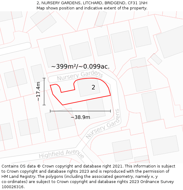 2, NURSERY GARDENS, LITCHARD, BRIDGEND, CF31 1NH: Plot and title map