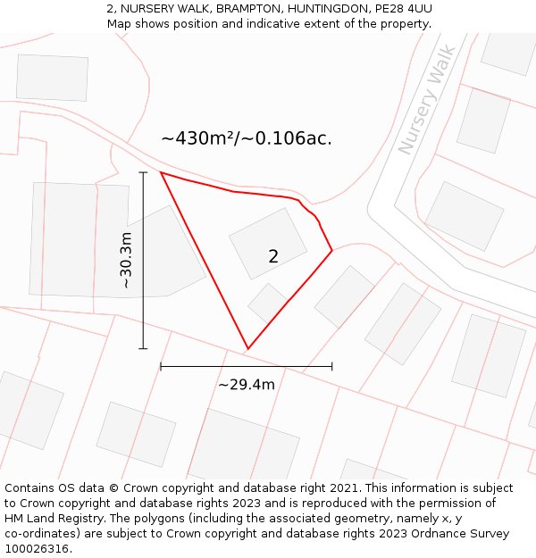 2, NURSERY WALK, BRAMPTON, HUNTINGDON, PE28 4UU: Plot and title map