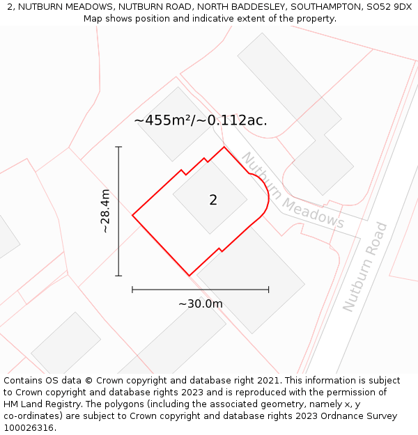 2, NUTBURN MEADOWS, NUTBURN ROAD, NORTH BADDESLEY, SOUTHAMPTON, SO52 9DX: Plot and title map