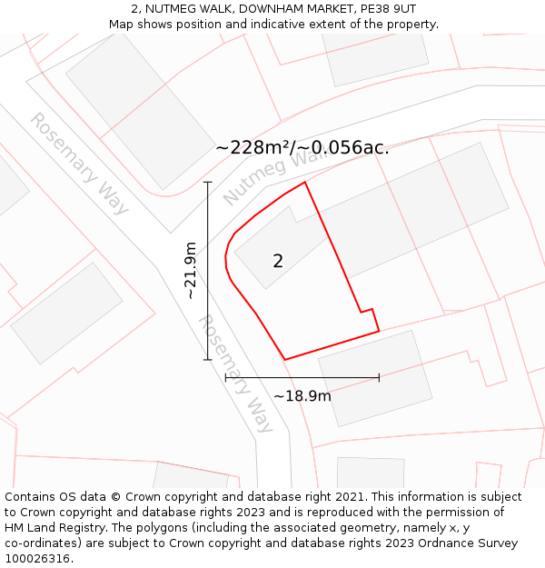 2, NUTMEG WALK, DOWNHAM MARKET, PE38 9UT: Plot and title map