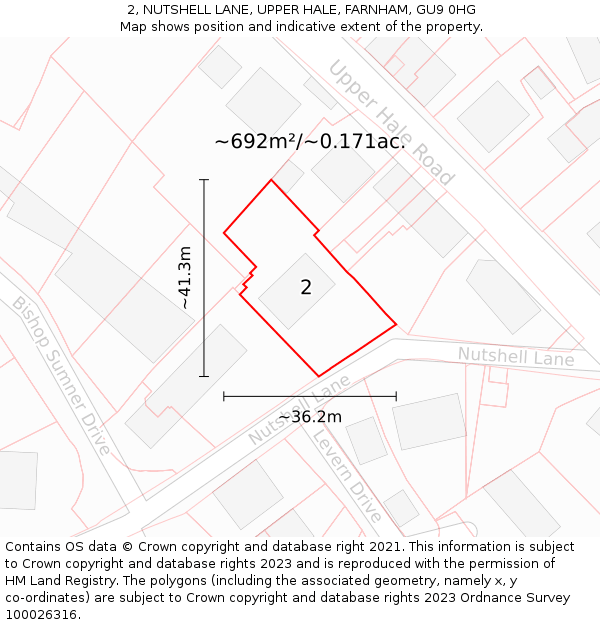 2, NUTSHELL LANE, UPPER HALE, FARNHAM, GU9 0HG: Plot and title map