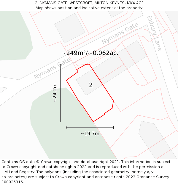 2, NYMANS GATE, WESTCROFT, MILTON KEYNES, MK4 4GF: Plot and title map