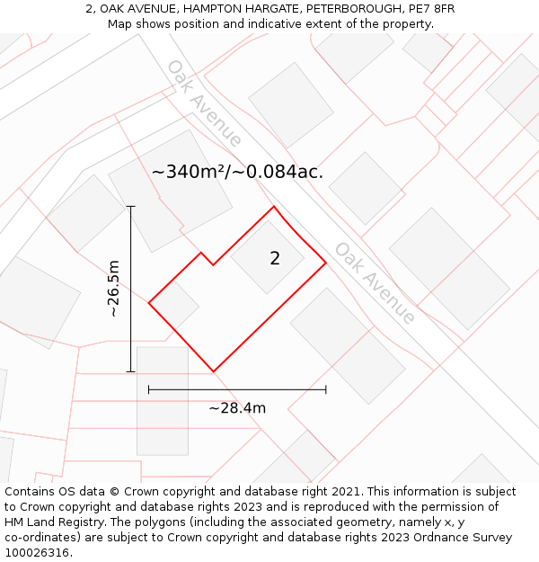 2, OAK AVENUE, HAMPTON HARGATE, PETERBOROUGH, PE7 8FR: Plot and title map