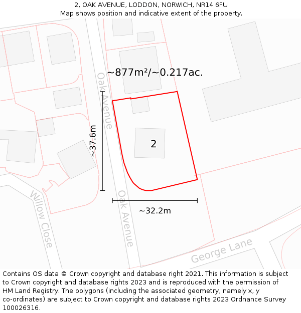 2, OAK AVENUE, LODDON, NORWICH, NR14 6FU: Plot and title map