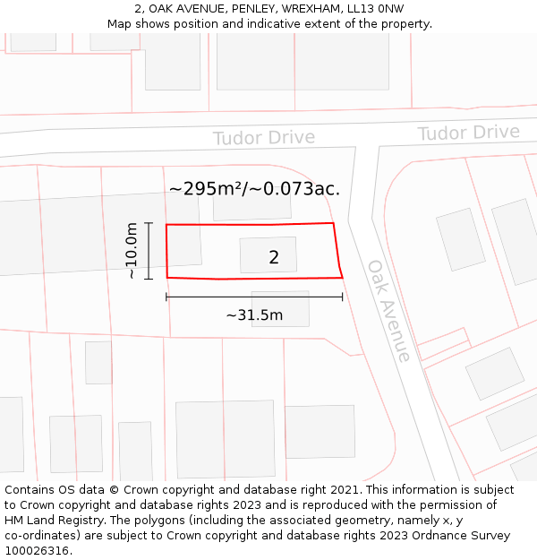 2, OAK AVENUE, PENLEY, WREXHAM, LL13 0NW: Plot and title map
