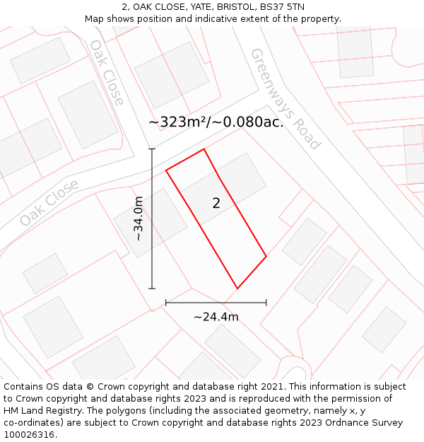 2, OAK CLOSE, YATE, BRISTOL, BS37 5TN: Plot and title map