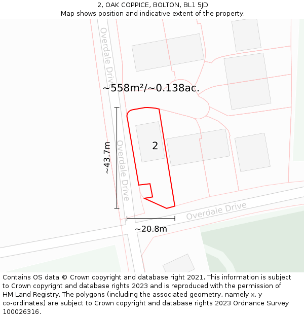 2, OAK COPPICE, BOLTON, BL1 5JD: Plot and title map