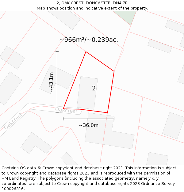 2, OAK CREST, DONCASTER, DN4 7PJ: Plot and title map