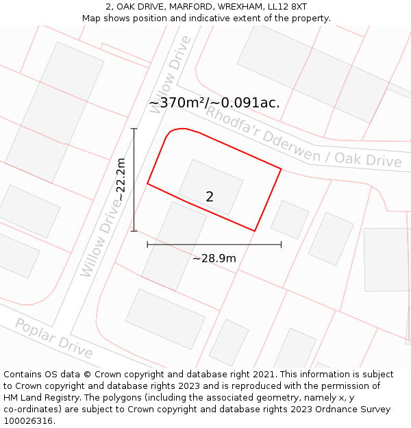 2, OAK DRIVE, MARFORD, WREXHAM, LL12 8XT: Plot and title map