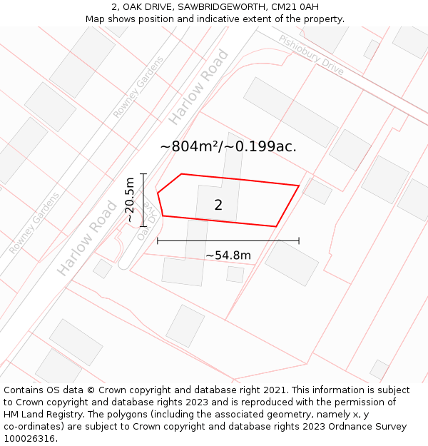 2, OAK DRIVE, SAWBRIDGEWORTH, CM21 0AH: Plot and title map