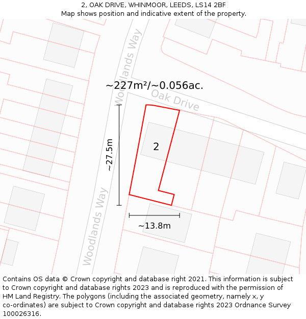 2, OAK DRIVE, WHINMOOR, LEEDS, LS14 2BF: Plot and title map