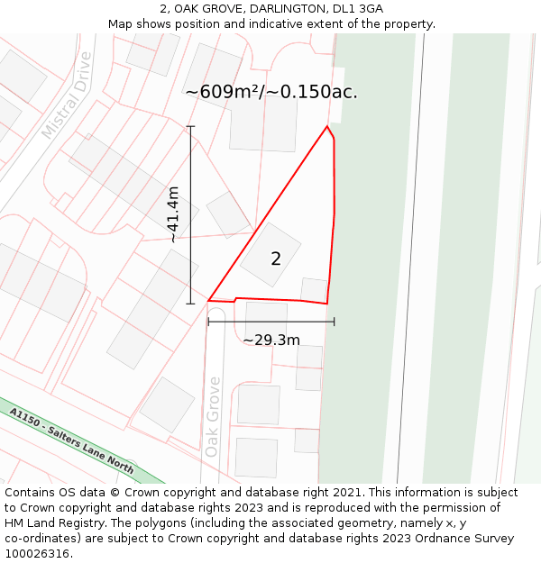 2, OAK GROVE, DARLINGTON, DL1 3GA: Plot and title map