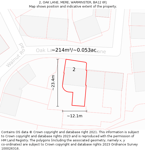 2, OAK LANE, MERE, WARMINSTER, BA12 6FJ: Plot and title map