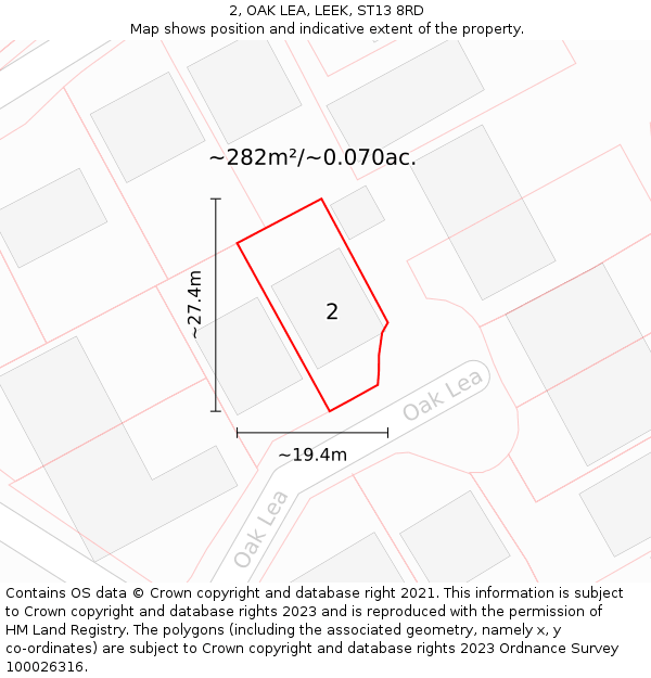 2, OAK LEA, LEEK, ST13 8RD: Plot and title map