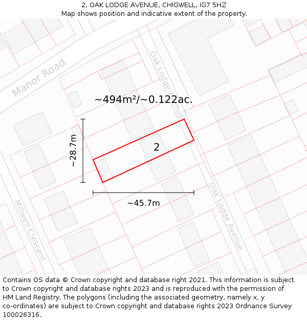 2, OAK LODGE AVENUE, CHIGWELL, IG7 5HZ: Plot and title map
