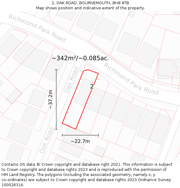 2, OAK ROAD, BOURNEMOUTH, BH8 8TB: Plot and title map
