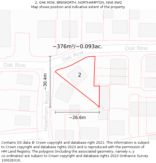 2, OAK ROW, BRIXWORTH, NORTHAMPTON, NN6 9WQ: Plot and title map