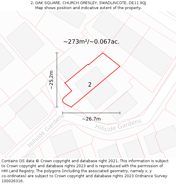2, OAK SQUARE, CHURCH GRESLEY, SWADLINCOTE, DE11 9QJ: Plot and title map