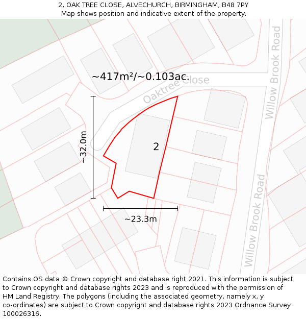 2, OAK TREE CLOSE, ALVECHURCH, BIRMINGHAM, B48 7PY: Plot and title map