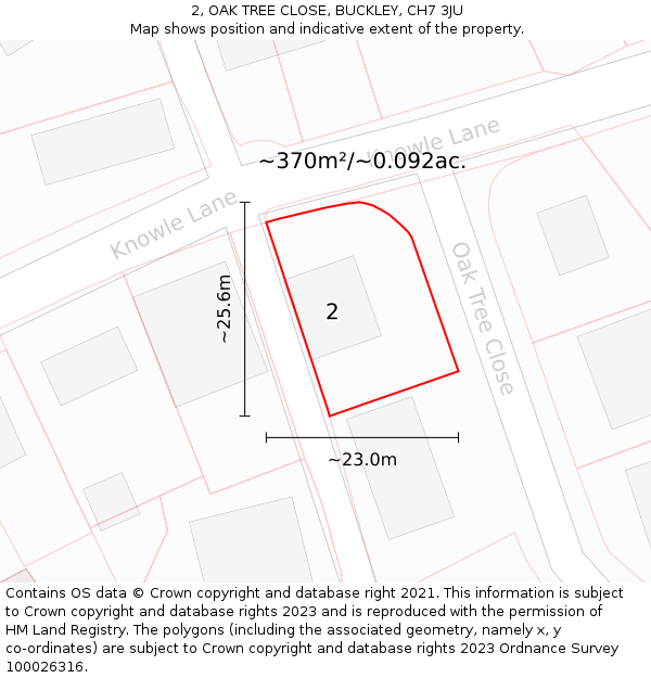 2, OAK TREE CLOSE, BUCKLEY, CH7 3JU: Plot and title map