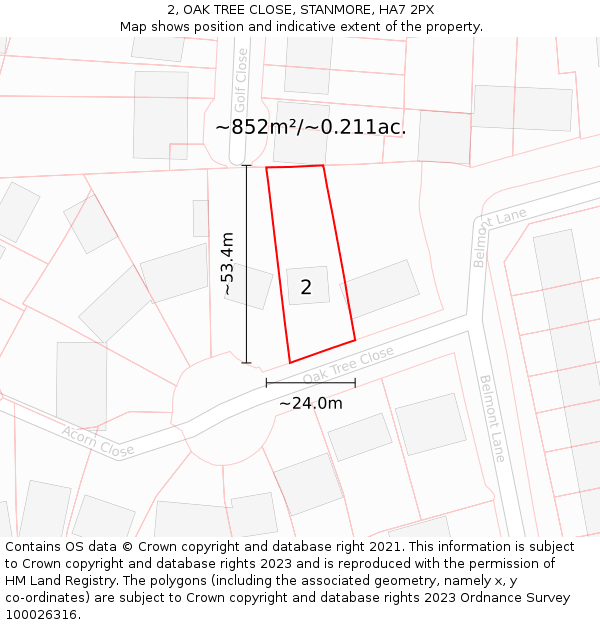 2, OAK TREE CLOSE, STANMORE, HA7 2PX: Plot and title map