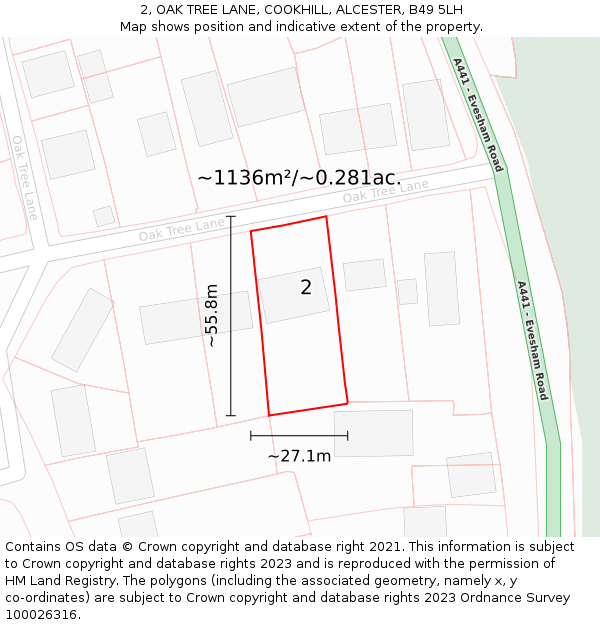 2, OAK TREE LANE, COOKHILL, ALCESTER, B49 5LH: Plot and title map