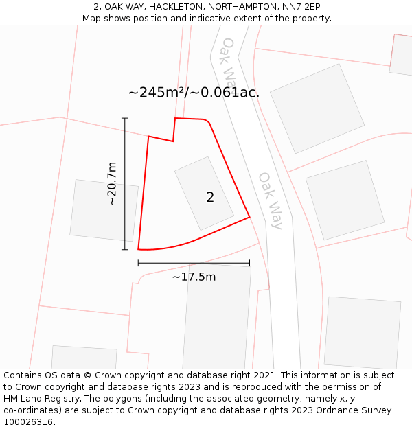 2, OAK WAY, HACKLETON, NORTHAMPTON, NN7 2EP: Plot and title map