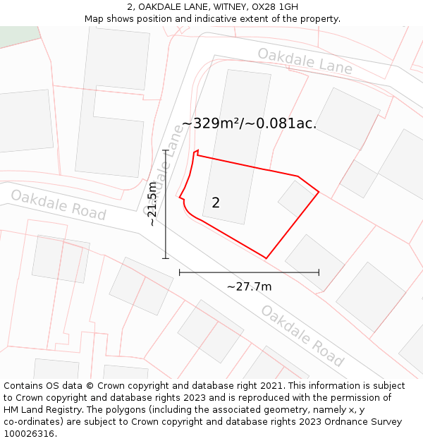 2, OAKDALE LANE, WITNEY, OX28 1GH: Plot and title map