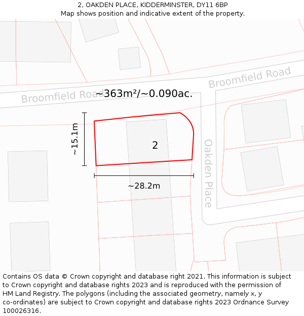 2, OAKDEN PLACE, KIDDERMINSTER, DY11 6BP: Plot and title map