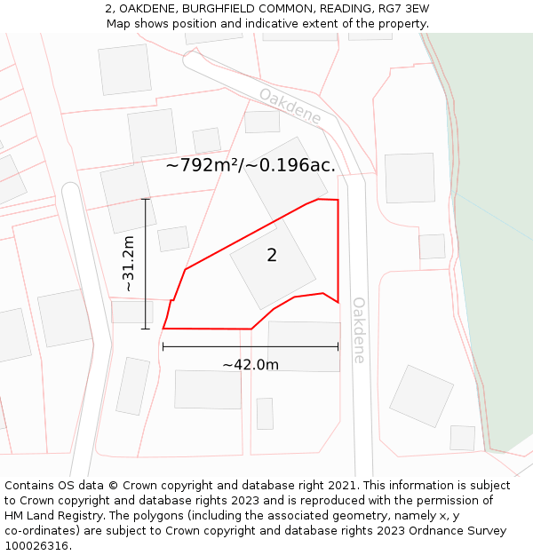 2, OAKDENE, BURGHFIELD COMMON, READING, RG7 3EW: Plot and title map