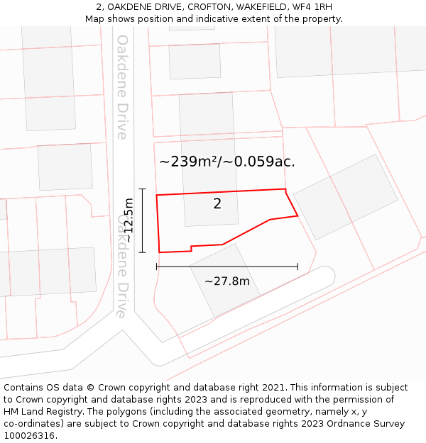 2, OAKDENE DRIVE, CROFTON, WAKEFIELD, WF4 1RH: Plot and title map