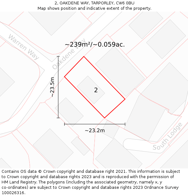 2, OAKDENE WAY, TARPORLEY, CW6 0BU: Plot and title map