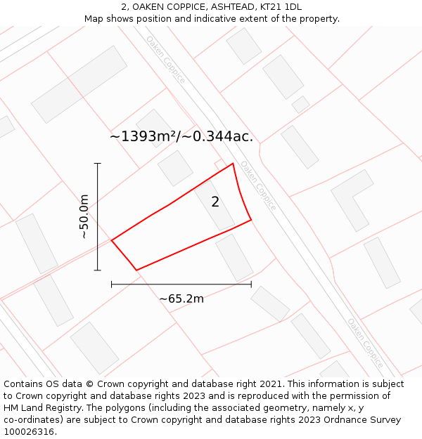 2, OAKEN COPPICE, ASHTEAD, KT21 1DL: Plot and title map