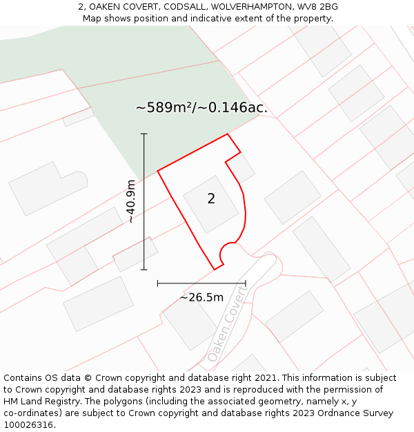 2, OAKEN COVERT, CODSALL, WOLVERHAMPTON, WV8 2BG: Plot and title map