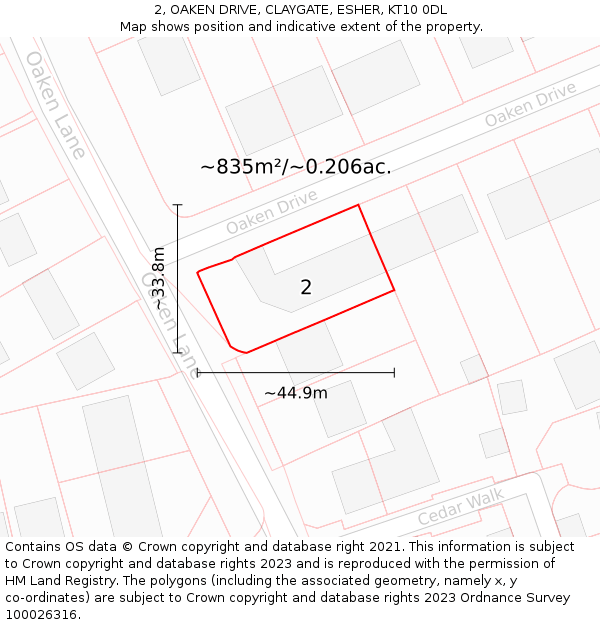2, OAKEN DRIVE, CLAYGATE, ESHER, KT10 0DL: Plot and title map