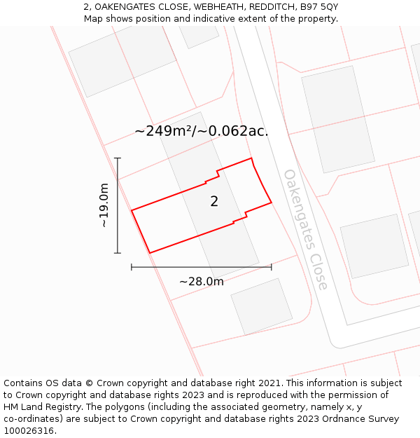 2, OAKENGATES CLOSE, WEBHEATH, REDDITCH, B97 5QY: Plot and title map