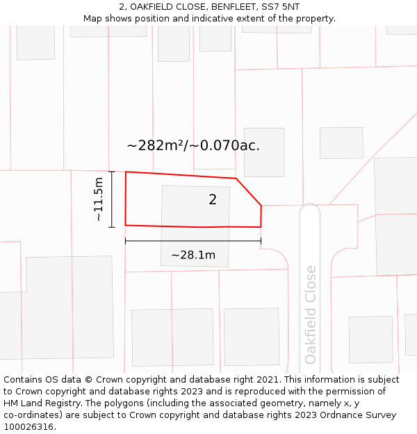 2, OAKFIELD CLOSE, BENFLEET, SS7 5NT: Plot and title map