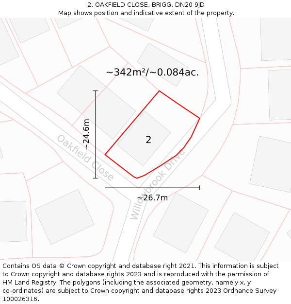 2, OAKFIELD CLOSE, BRIGG, DN20 9JD: Plot and title map