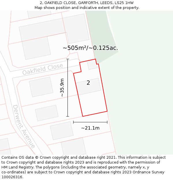 2, OAKFIELD CLOSE, GARFORTH, LEEDS, LS25 1HW: Plot and title map