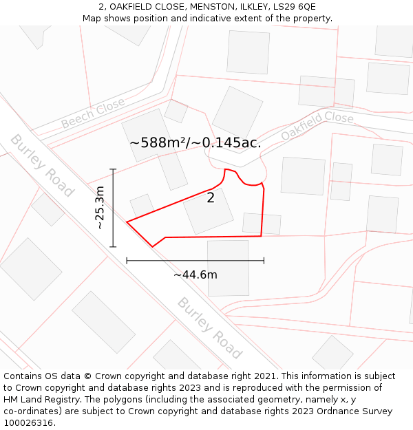 2, OAKFIELD CLOSE, MENSTON, ILKLEY, LS29 6QE: Plot and title map