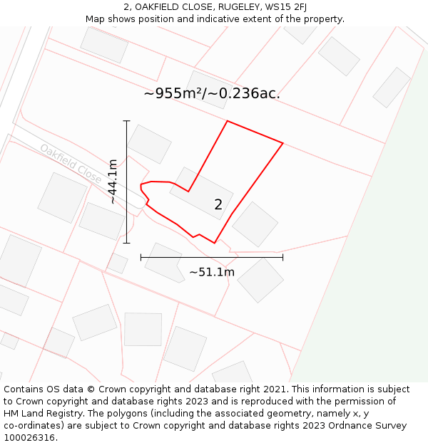 2, OAKFIELD CLOSE, RUGELEY, WS15 2FJ: Plot and title map