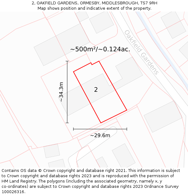 2, OAKFIELD GARDENS, ORMESBY, MIDDLESBROUGH, TS7 9RH: Plot and title map