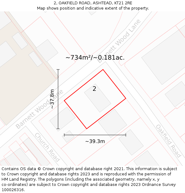 2, OAKFIELD ROAD, ASHTEAD, KT21 2RE: Plot and title map