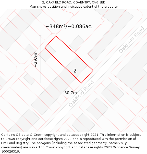2, OAKFIELD ROAD, COVENTRY, CV6 1ED: Plot and title map