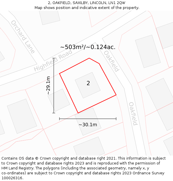2, OAKFIELD, SAXILBY, LINCOLN, LN1 2QW: Plot and title map