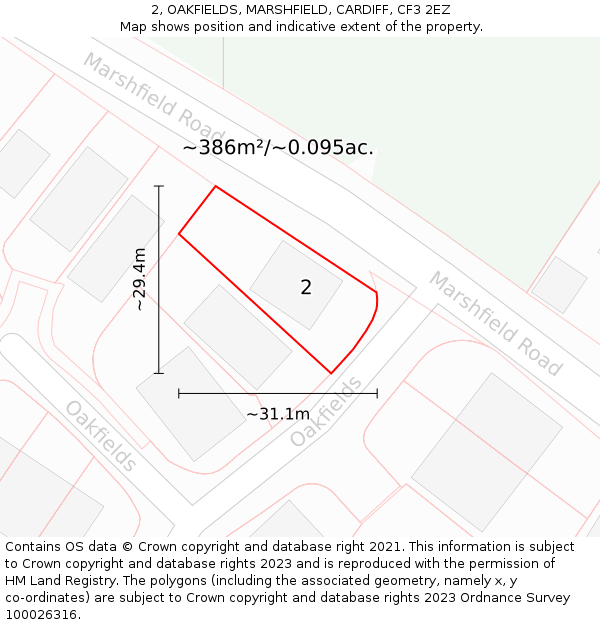 2, OAKFIELDS, MARSHFIELD, CARDIFF, CF3 2EZ: Plot and title map