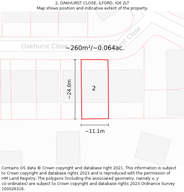2, OAKHURST CLOSE, ILFORD, IG6 2LT: Plot and title map