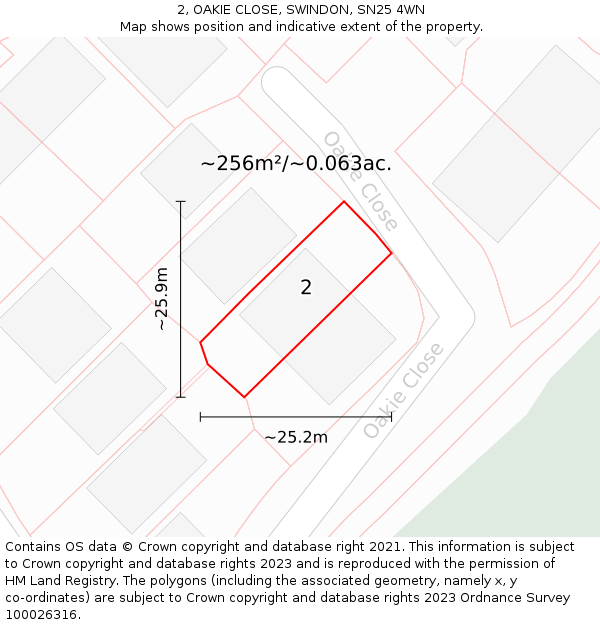 2, OAKIE CLOSE, SWINDON, SN25 4WN: Plot and title map